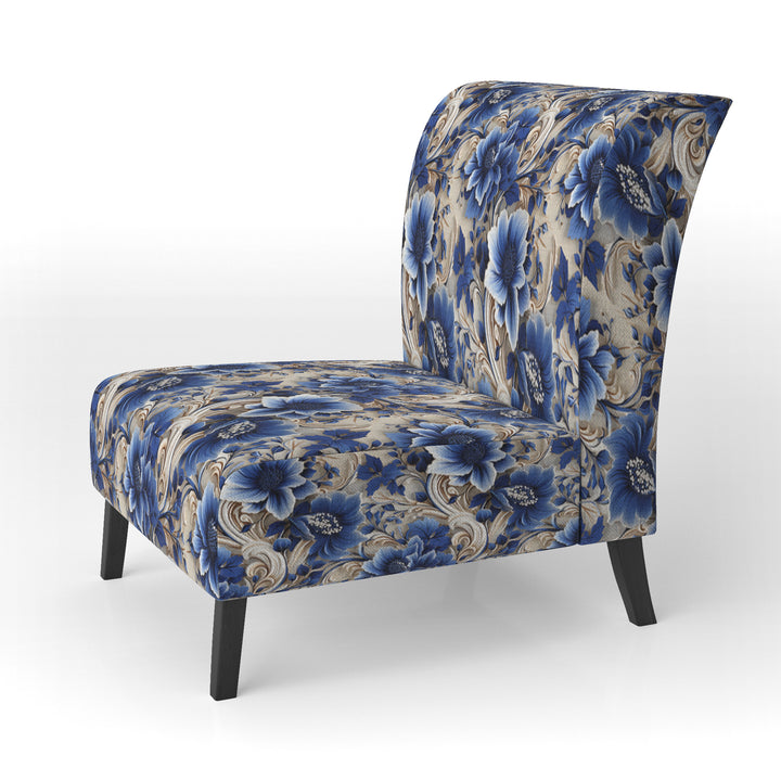 Cobalt Blue And White Victorian Floral Pattern - Cottage Accent Side Chair