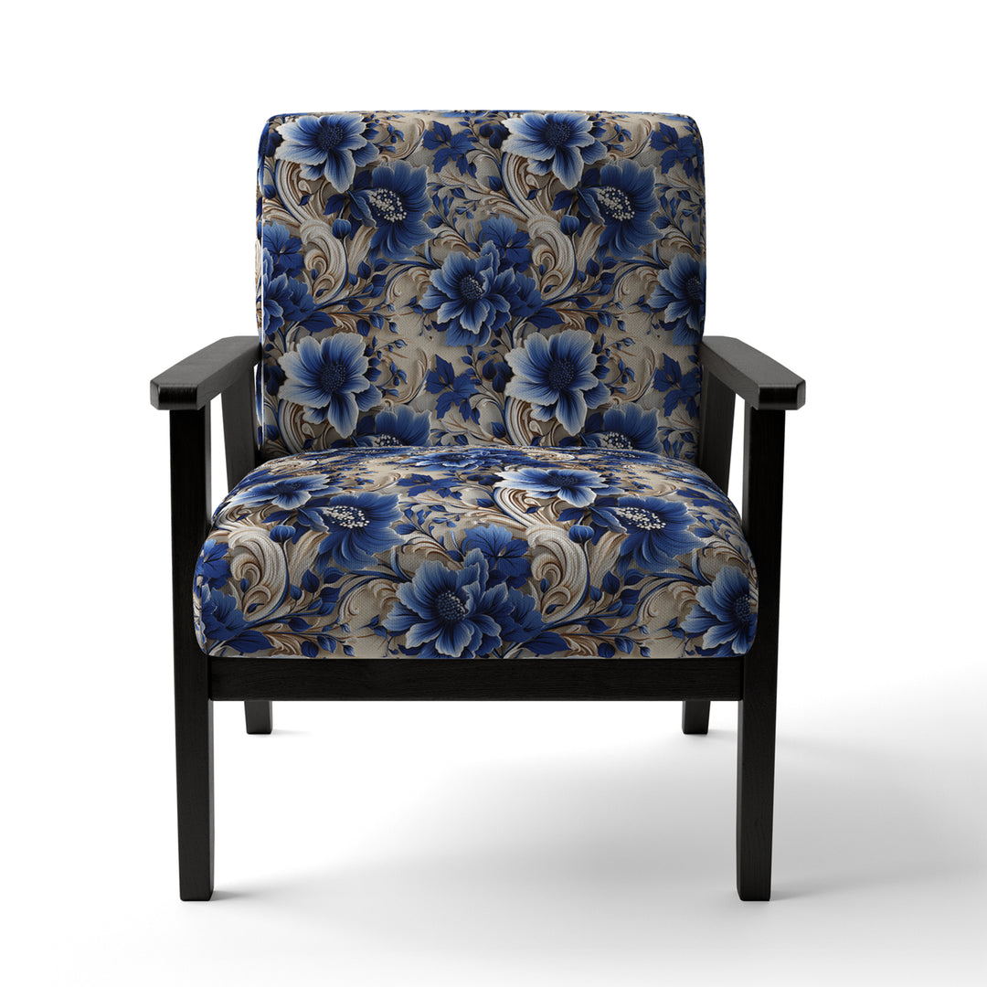 Cobalt Blue And White Victorian Floral Pattern - Cottage Accent Side Chair