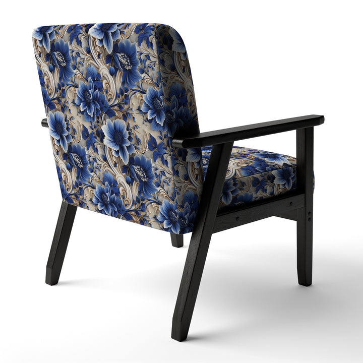 Cobalt Blue And White Victorian Floral Pattern - Cottage Accent Side Chair