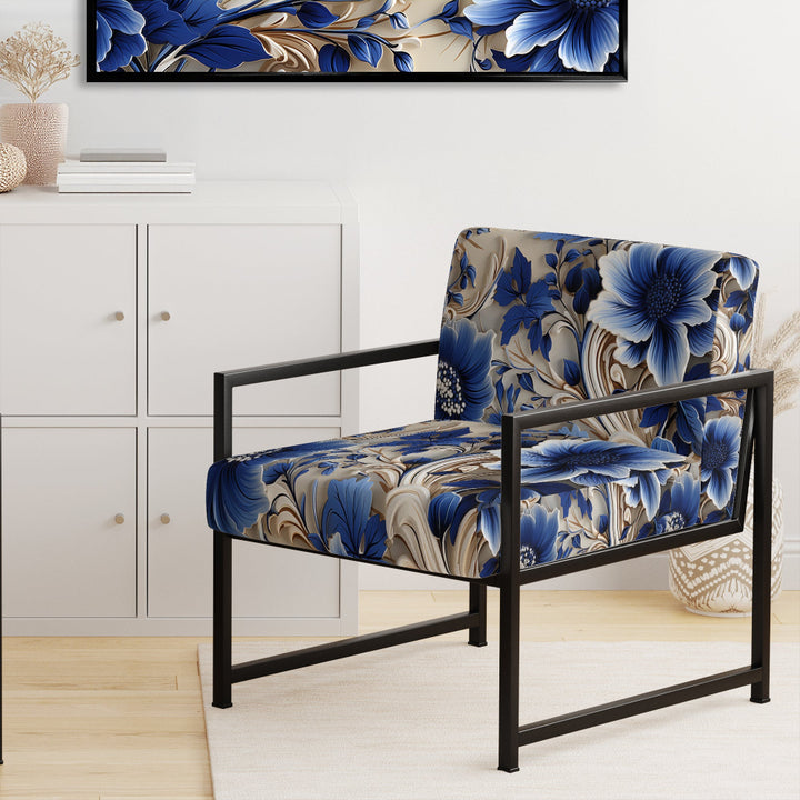 Cobalt Blue And White Victorian Floral Pattern - Cottage Accent Side Chair