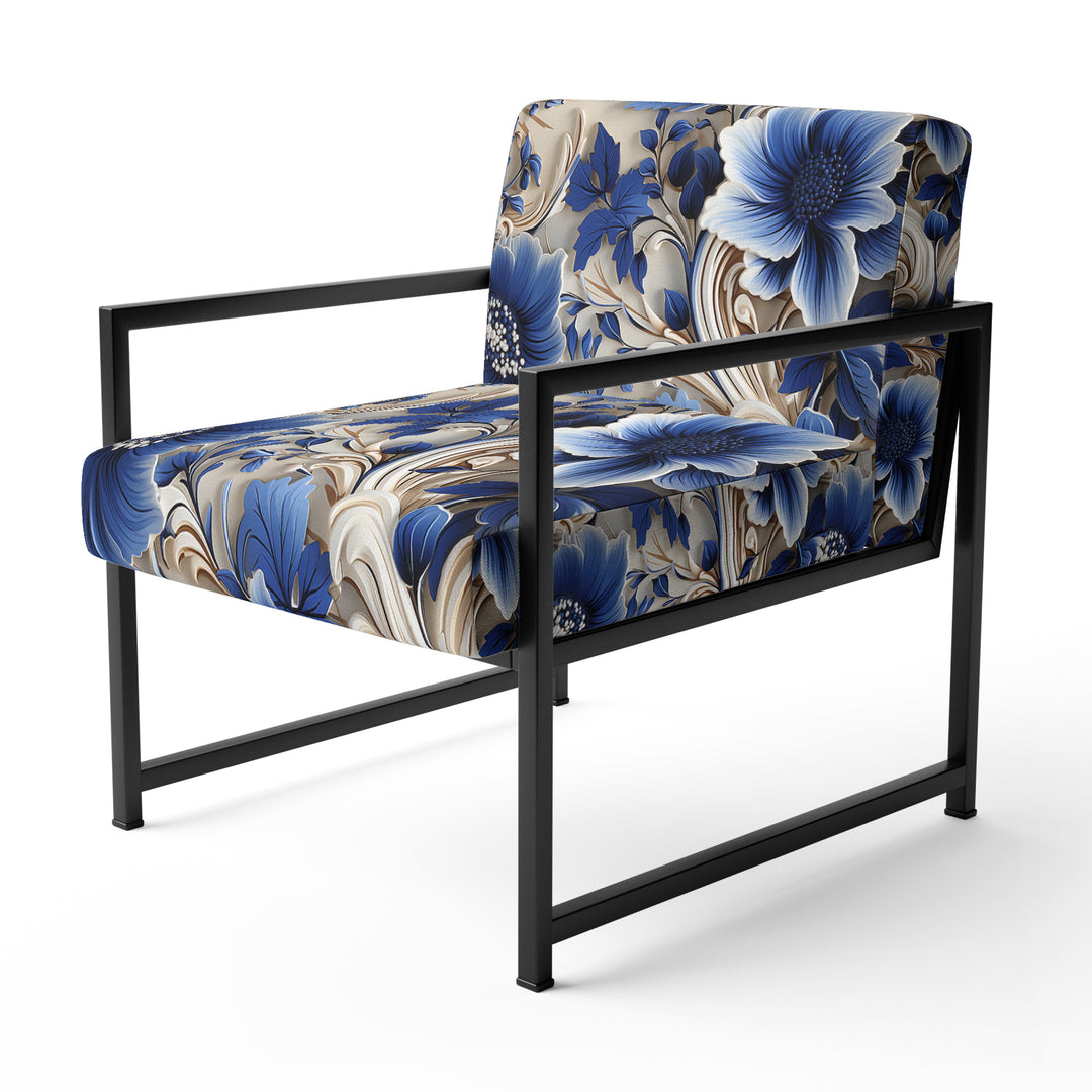 Cobalt Blue And White Victorian Floral Pattern - Cottage Accent Side Chair