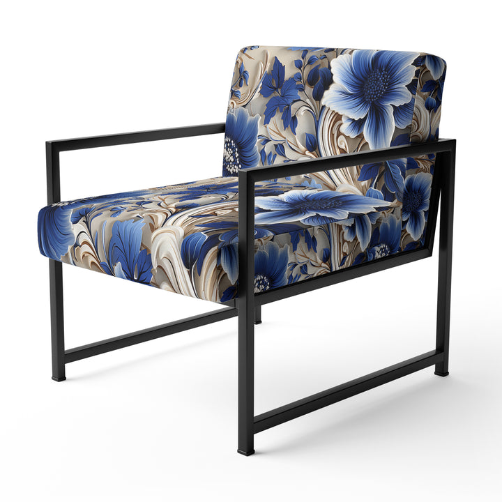 Cobalt Blue And White Victorian Floral Pattern - Cottage Accent Side Chair