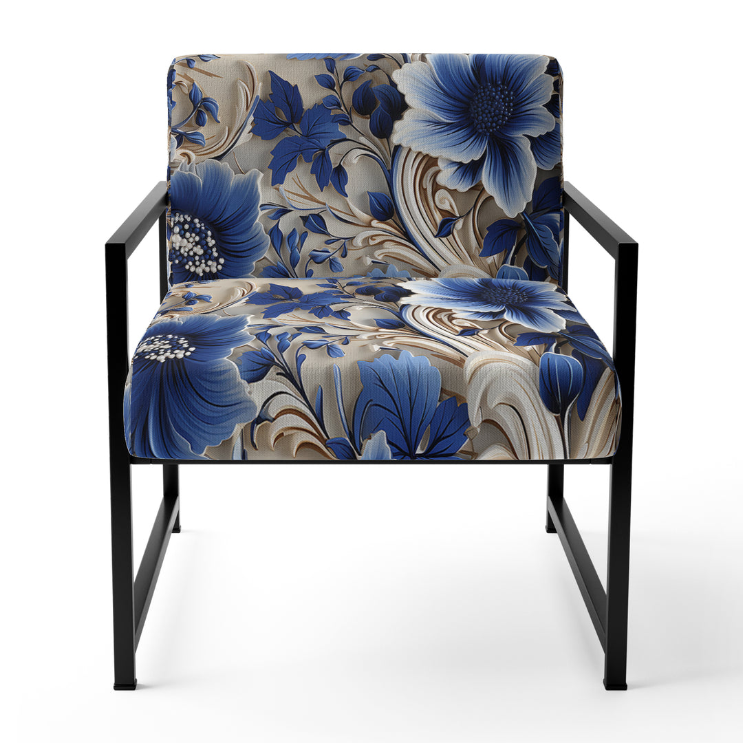 Cobalt Blue And White Victorian Floral Pattern - Cottage Accent Side Chair