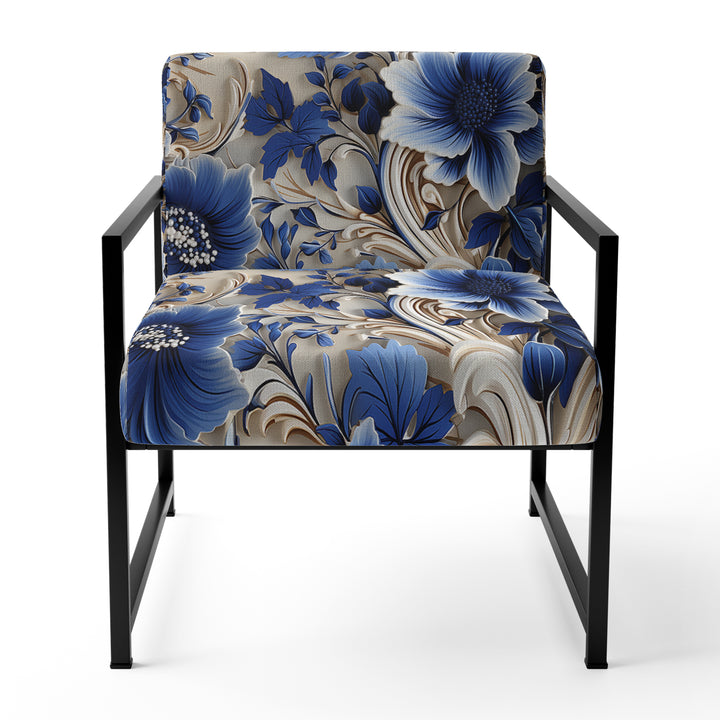 Cobalt Blue And White Victorian Floral Pattern - Cottage Accent Side Chair
