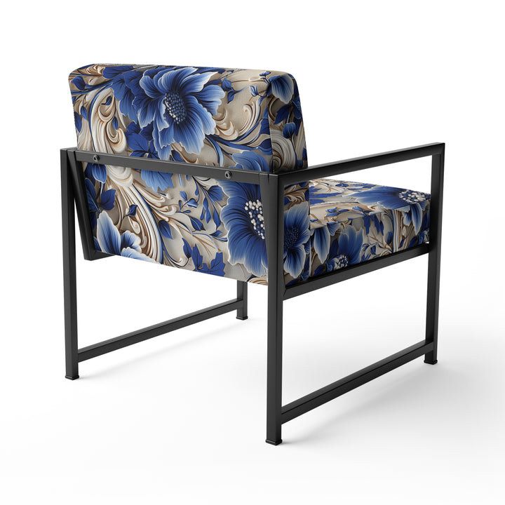 Cobalt Blue And White Victorian Floral Pattern - Cottage Accent Side Chair
