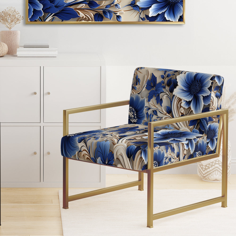 Cobalt Blue And White Victorian Floral Pattern - Cottage Accent Side Chair