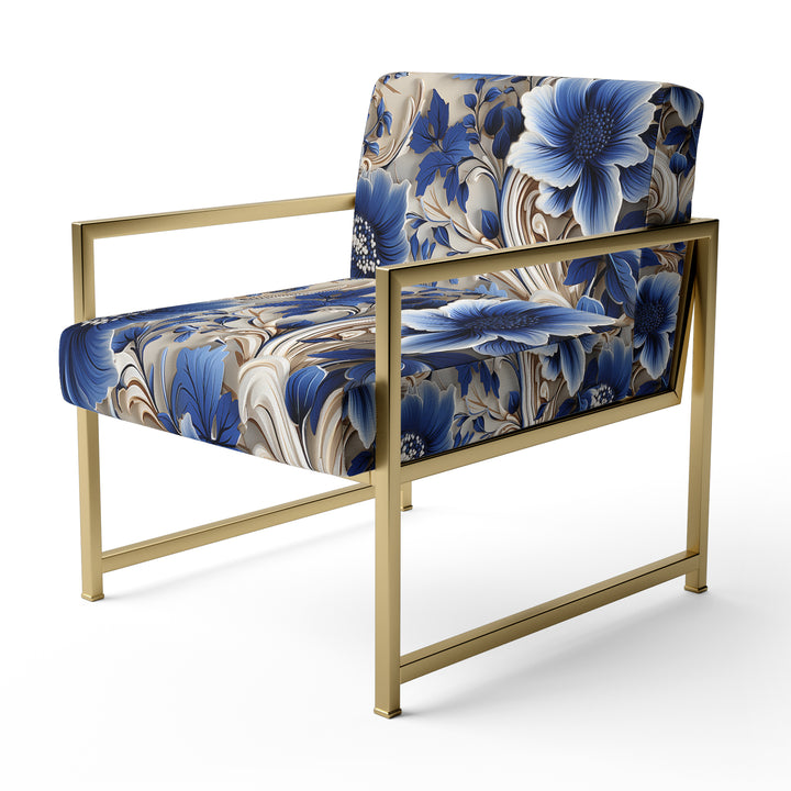 Cobalt Blue And White Victorian Floral Pattern - Cottage Accent Side Chair