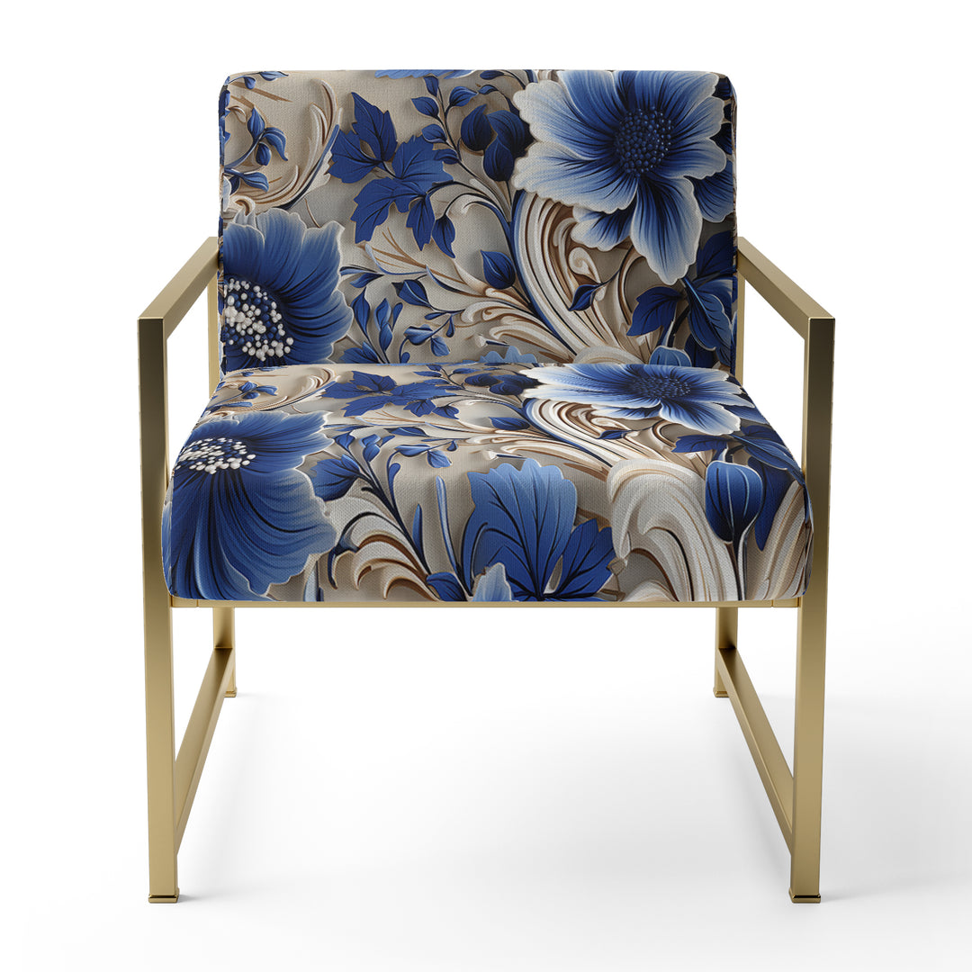 Cobalt Blue And White Victorian Floral Pattern - Cottage Accent Side Chair