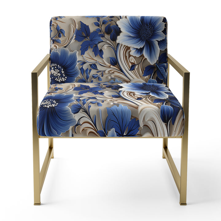 Cobalt Blue And White Victorian Floral Pattern - Cottage Accent Side Chair