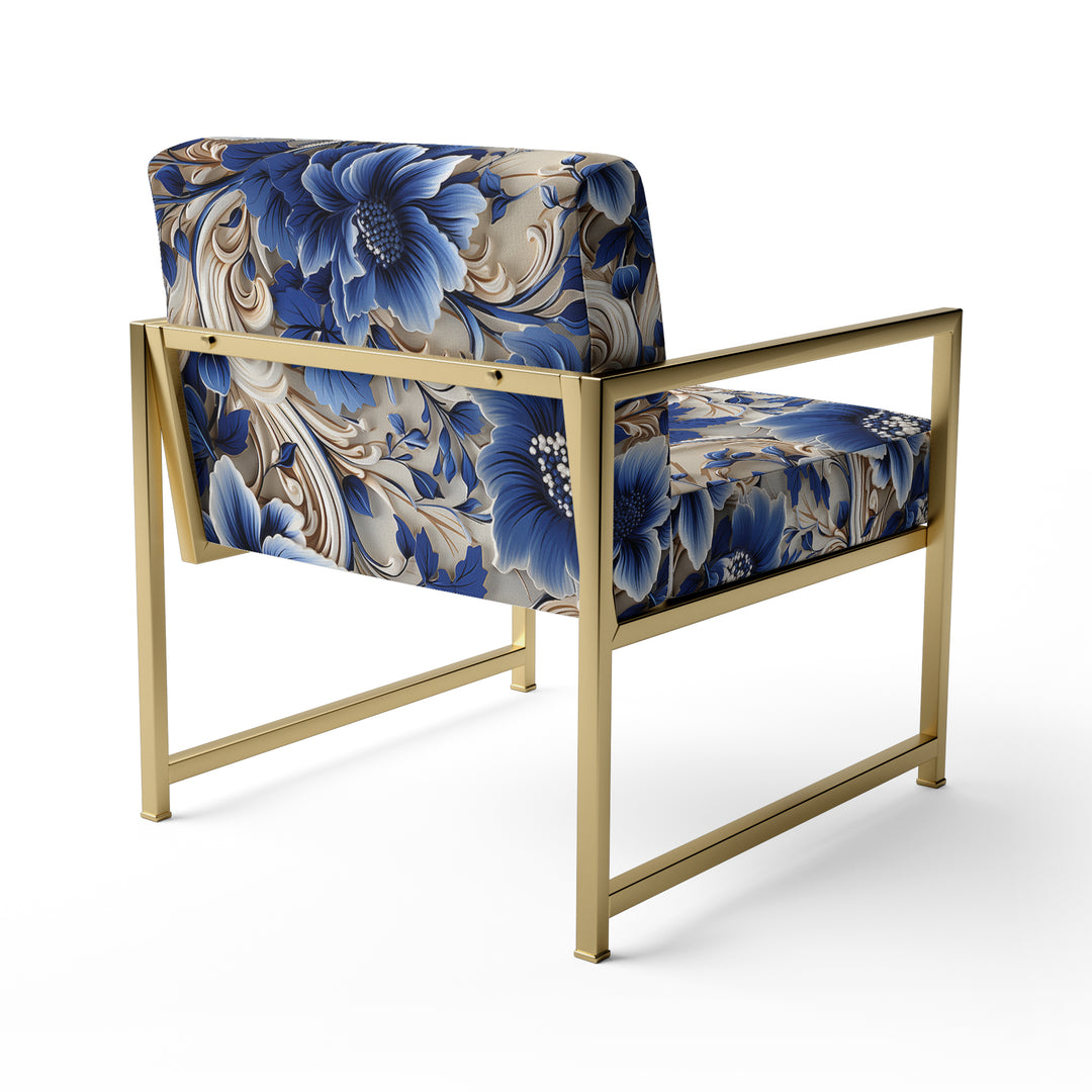 Cobalt Blue And White Victorian Floral Pattern - Cottage Accent Side Chair