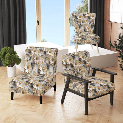 Golden White And Blue Flowers Elegance - Upholstered Glam Accent Chairs
