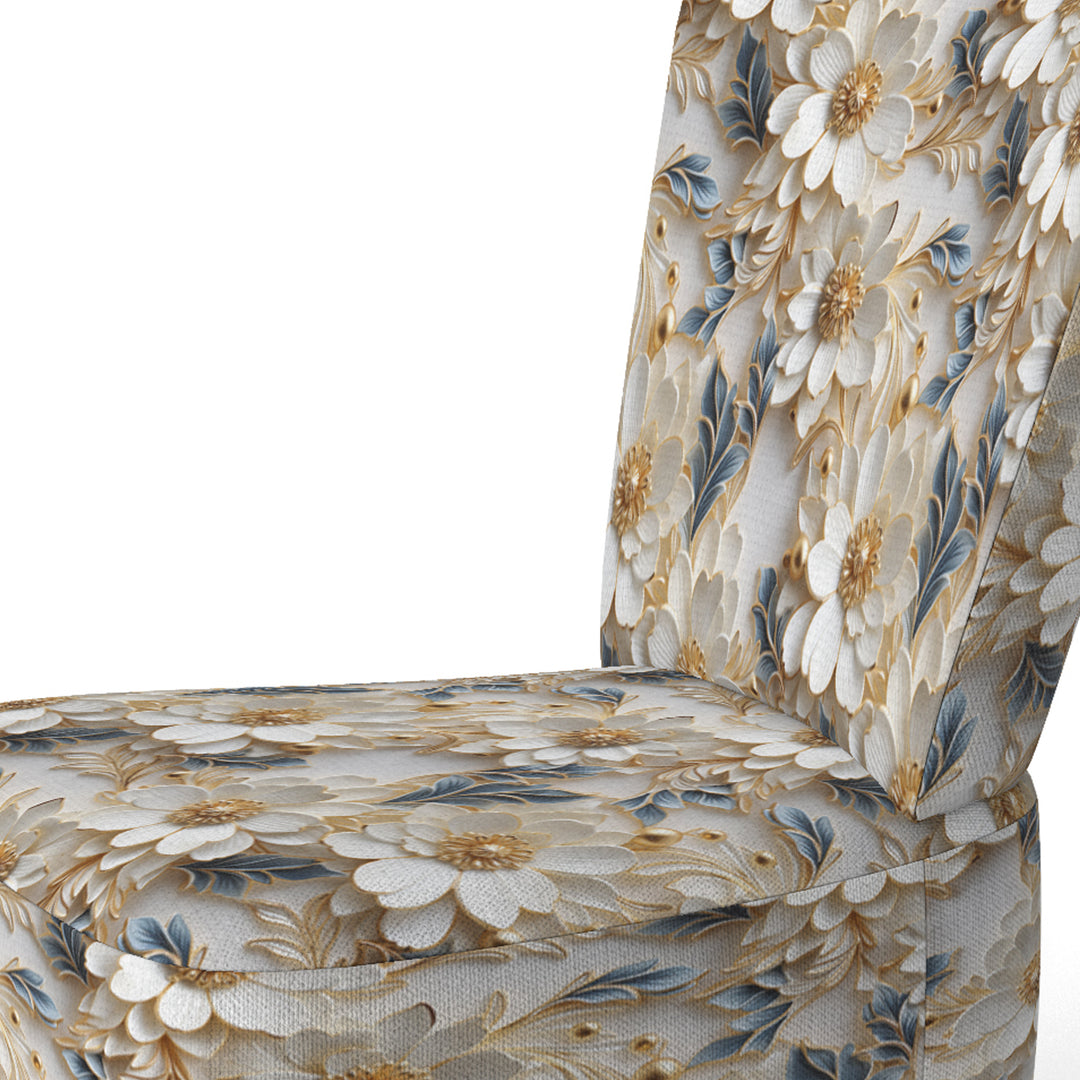 Golden White And Blue Flowers Elegance - Upholstered Glam Accent Chairs