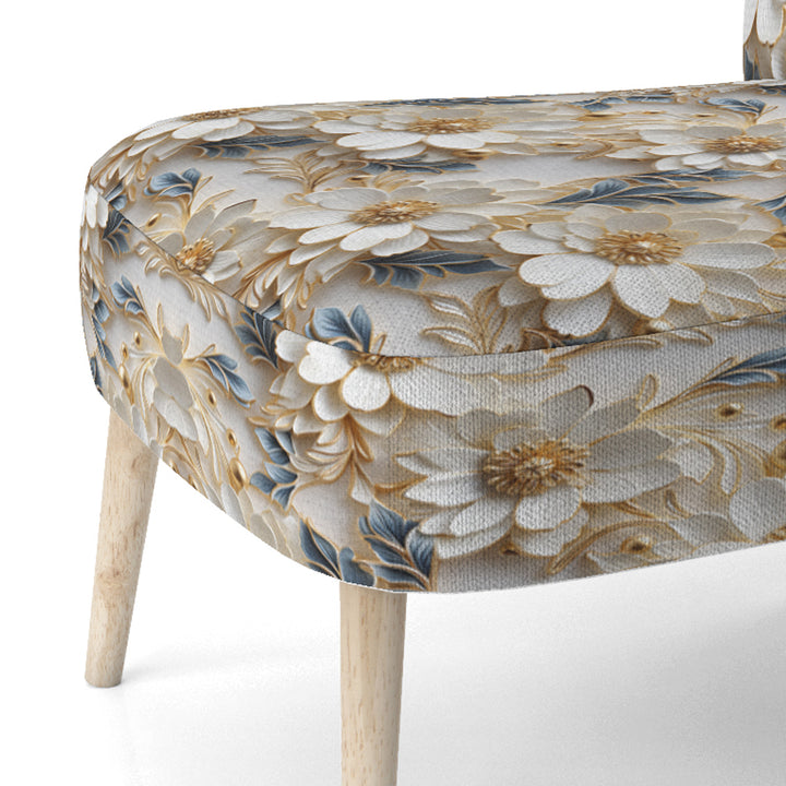 Golden White And Blue Flowers Elegance - Upholstered Glam Accent Chairs