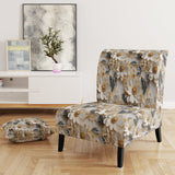 Golden White And Blue Flowers Elegance - Upholstered Glam Accent Chairs