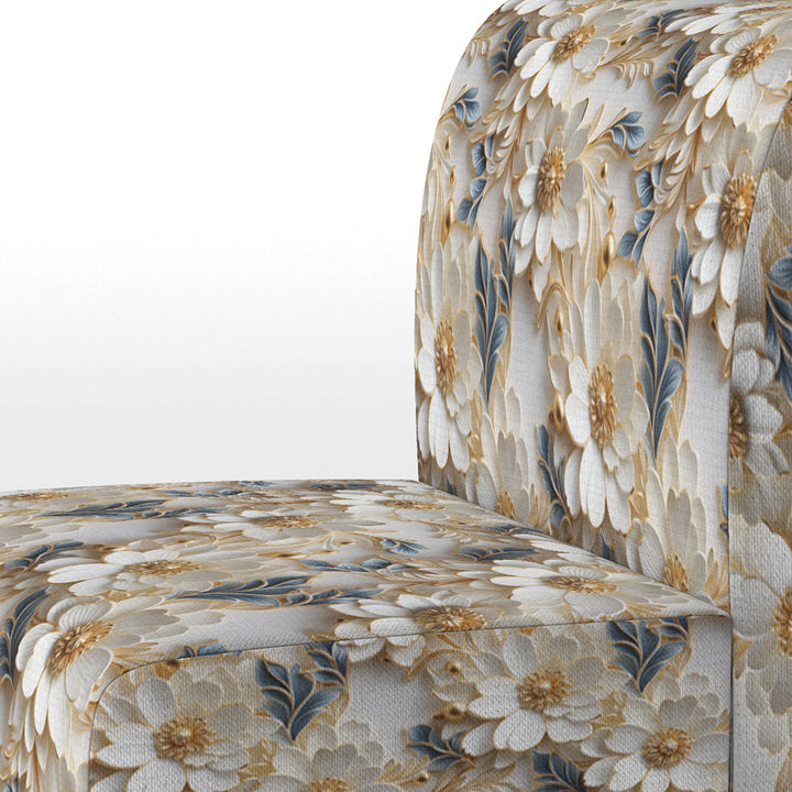 Golden White And Blue Flowers Elegance - Upholstered Glam Accent Chairs