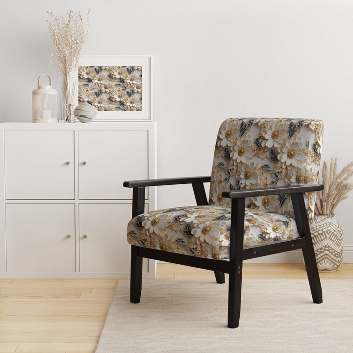 Golden White And Blue Flowers Elegance - Upholstered Glam Accent Chairs