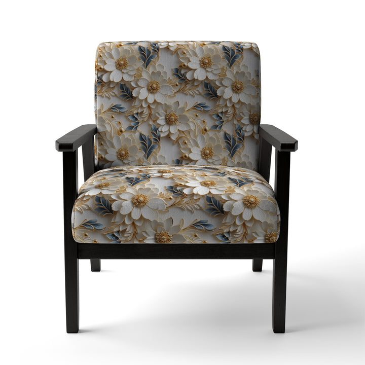 Golden White And Blue Flowers Elegance - Upholstered Glam Accent Chairs