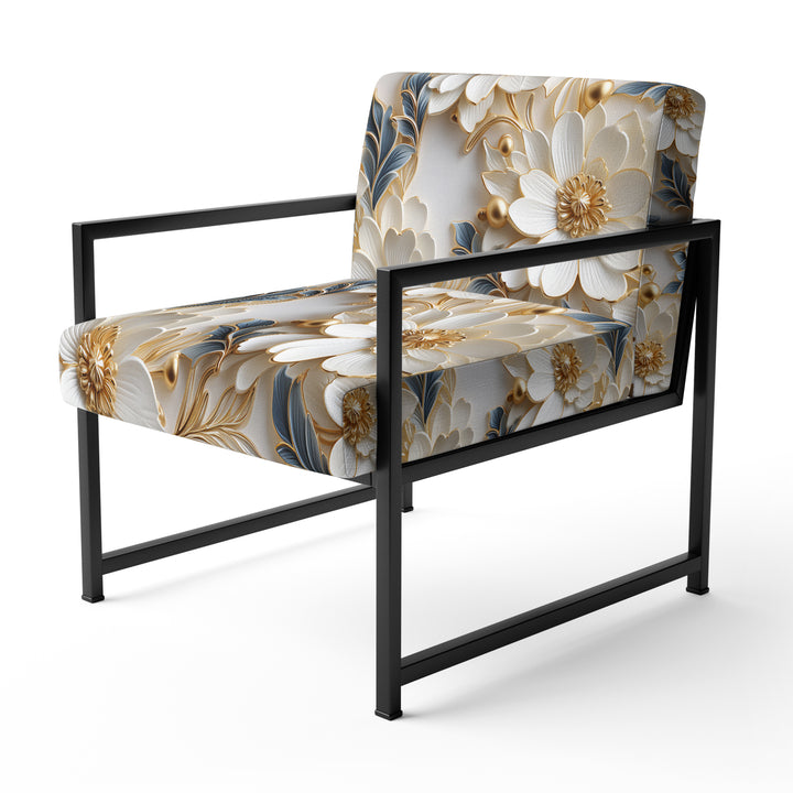 Golden White And Blue Flowers Elegance - Upholstered Glam Accent Chairs