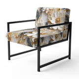 Golden White And Blue Flowers Elegance - Upholstered Glam Accent Chairs