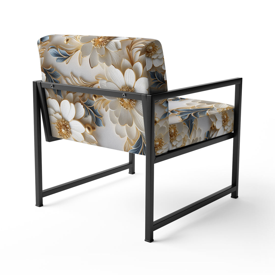 Golden White And Blue Flowers Elegance - Upholstered Glam Accent Chairs