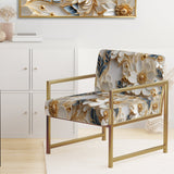 Golden White And Blue Flowers Elegance - Upholstered Glam Accent Chairs