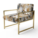 Golden White And Blue Flowers Elegance - Upholstered Glam Accent Chairs
