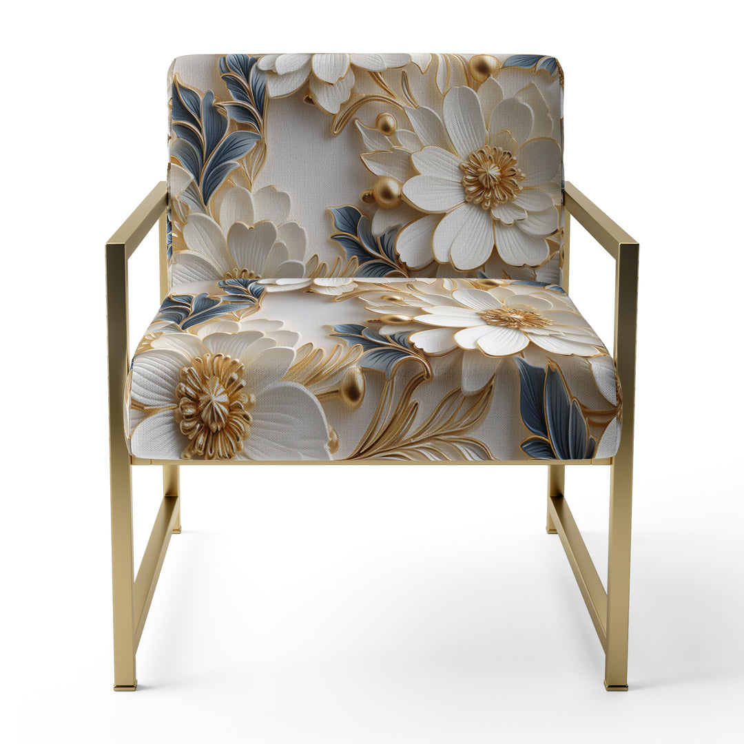Golden White And Blue Flowers Elegance - Upholstered Glam Accent Chairs