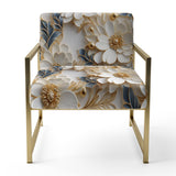 Golden White And Blue Flowers Elegance - Upholstered Glam Accent Chairs