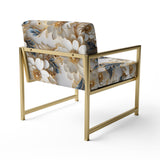 Golden White And Blue Flowers Elegance - Upholstered Glam Accent Chairs