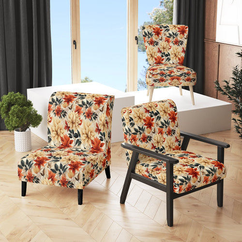 Beige And Red Autumn Flowers Garden - Vintage Arm Chair