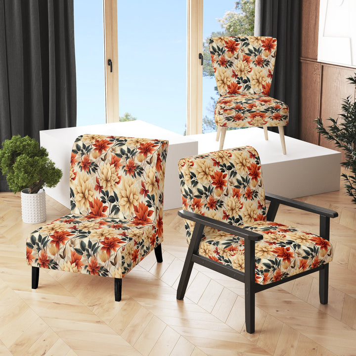 Beige And Red Autumn Flowers Garden - Vintage Arm Chair