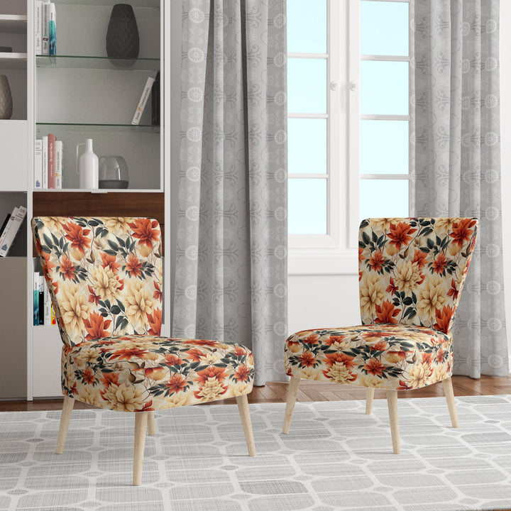 Beige And Red Autumn Flowers Garden - Vintage Arm Chair