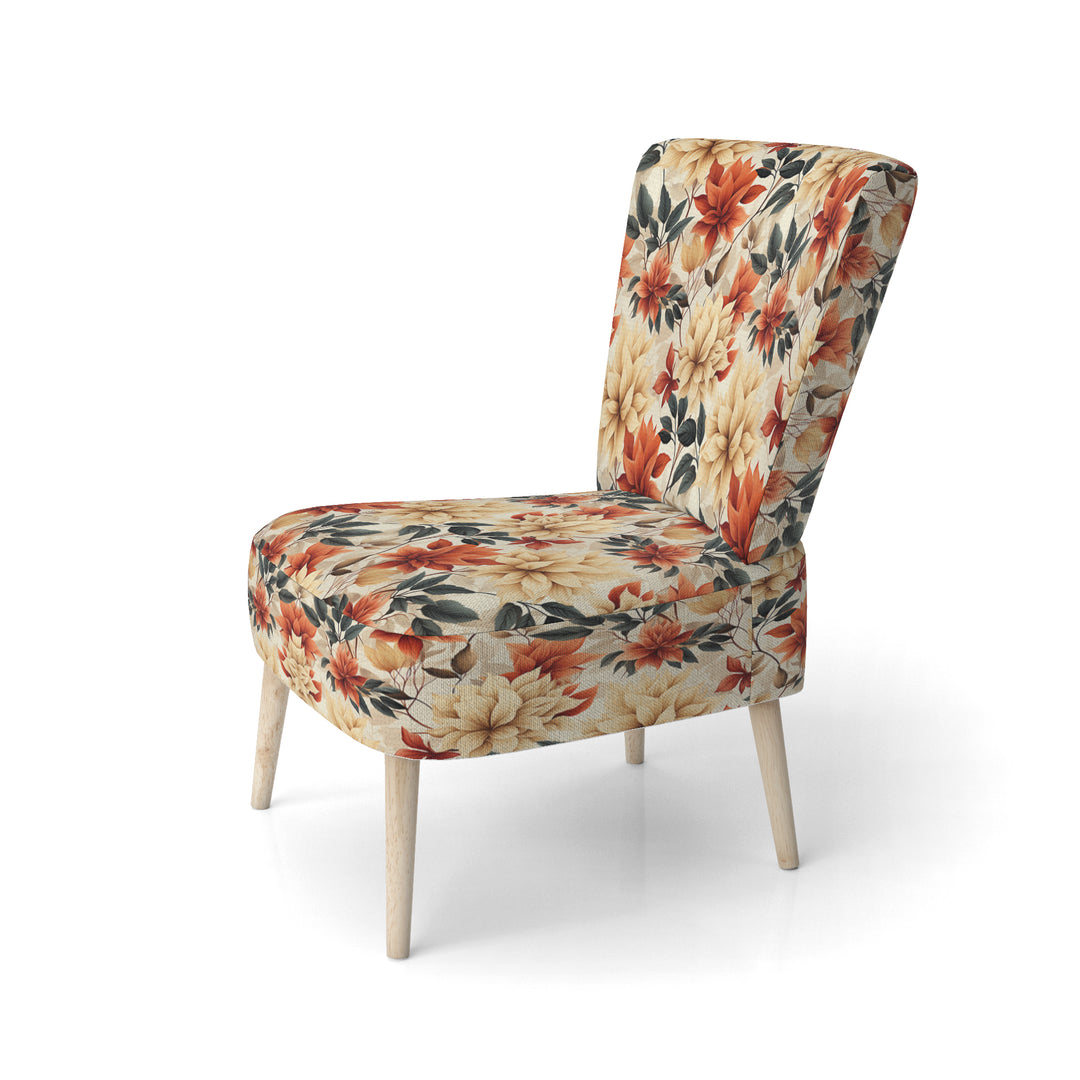Beige And Red Autumn Flowers Garden - Vintage Arm Chair