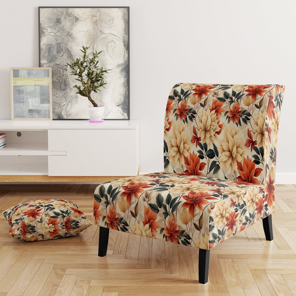 Beige And Red Autumn Flowers Garden - Vintage Arm Chair