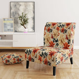 Beige And Red Autumn Flowers Garden - Vintage Arm Chair