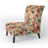 Beige And Red Autumn Flowers Garden - Vintage Arm Chair