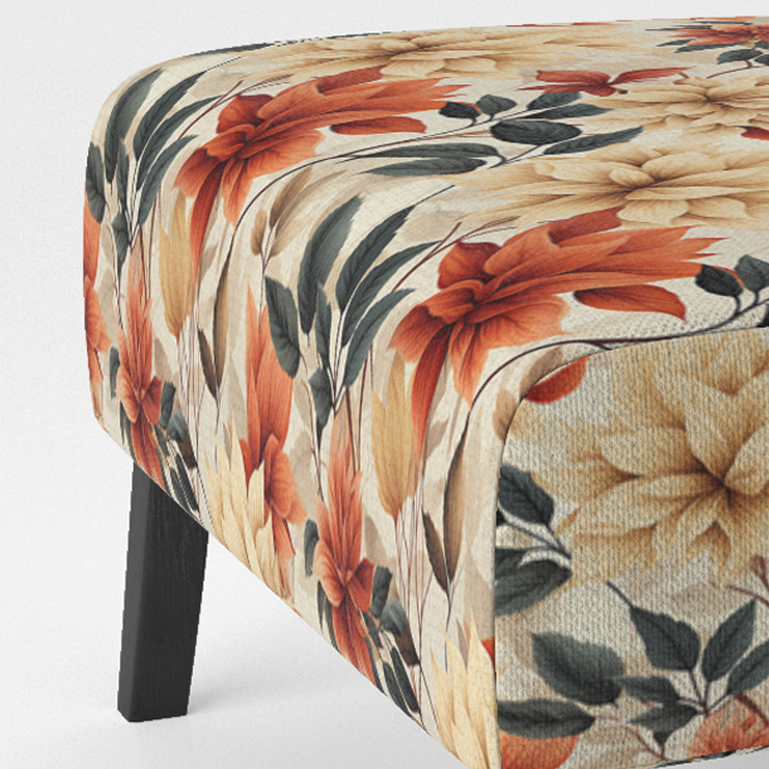 Beige And Red Autumn Flowers Garden - Vintage Arm Chair