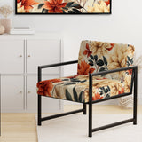 Beige And Red Autumn Flowers Garden - Vintage Arm Chair