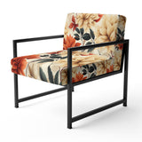 Beige And Red Autumn Flowers Garden - Vintage Arm Chair