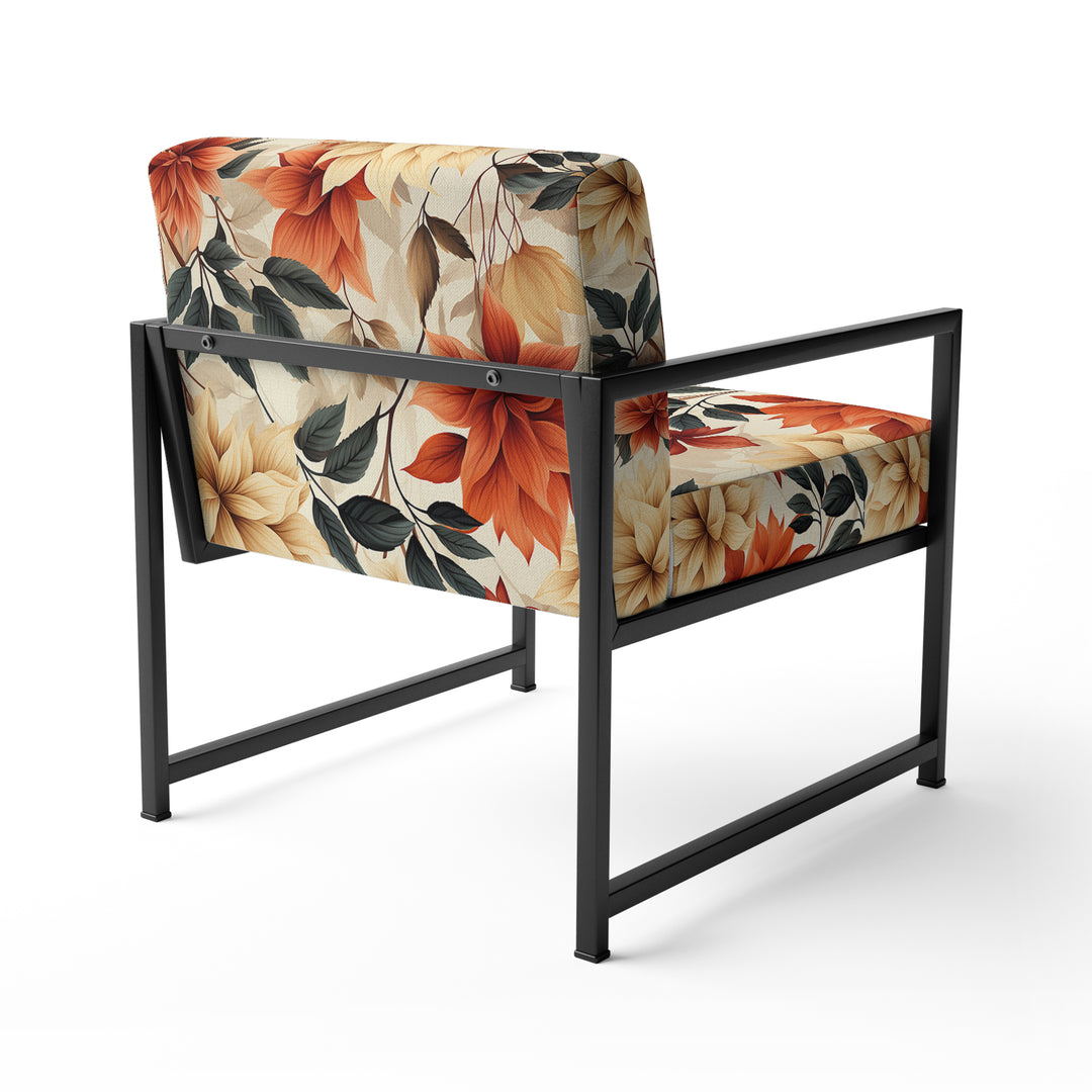 Beige And Red Autumn Flowers Garden - Vintage Arm Chair