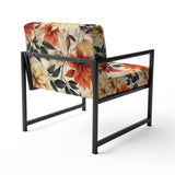 Beige And Red Autumn Flowers Garden - Vintage Arm Chair