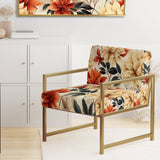 Beige And Red Autumn Flowers Garden - Vintage Arm Chair