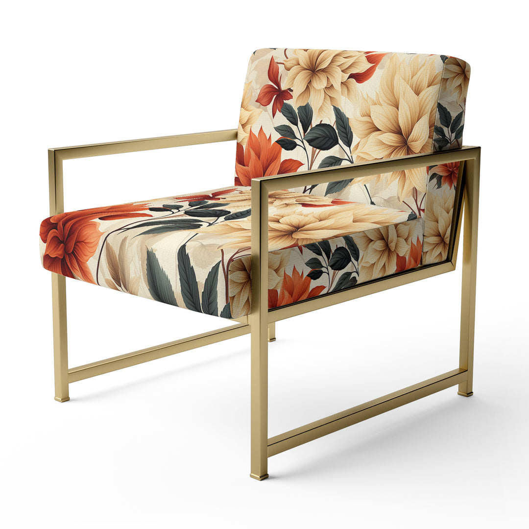 Beige And Red Autumn Flowers Garden - Vintage Arm Chair