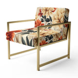 Beige And Red Autumn Flowers Garden - Vintage Arm Chair