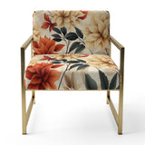 Beige And Red Autumn Flowers Garden - Vintage Arm Chair