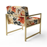 Beige And Red Autumn Flowers Garden - Vintage Arm Chair