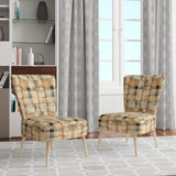 Beige Rustic Plaid Country House Plank - Upholstered Vintage Accent Chairs