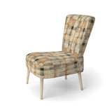 Beige Rustic Plaid Country House Plank - Upholstered Vintage Accent Chairs