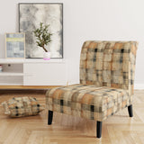 Beige Rustic Plaid Country House Plank - Upholstered Vintage Accent Chairs