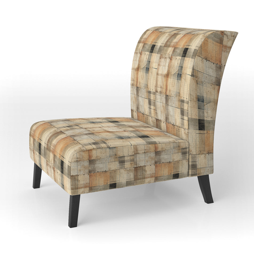 Beige Rustic Plaid Country House Plank - Upholstered Vintage Accent Chairs